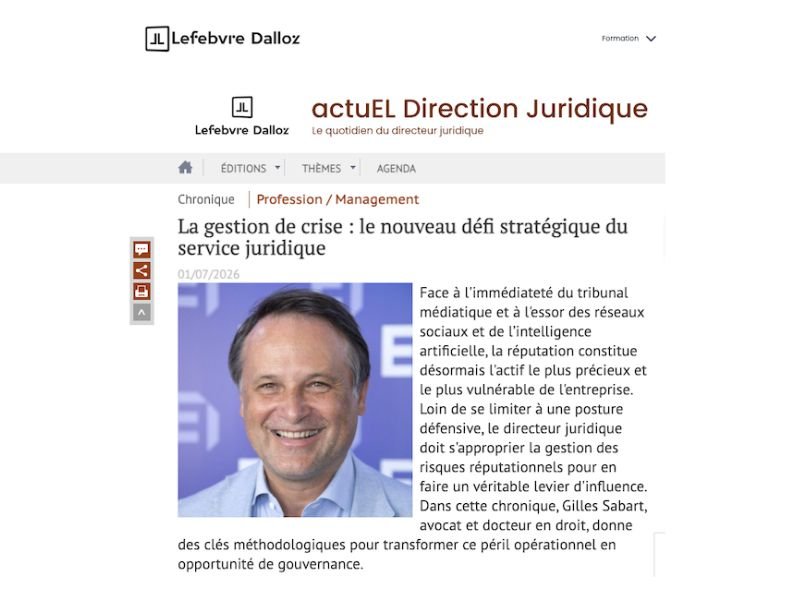 article dalloz la gestion de crise par gilles sabart